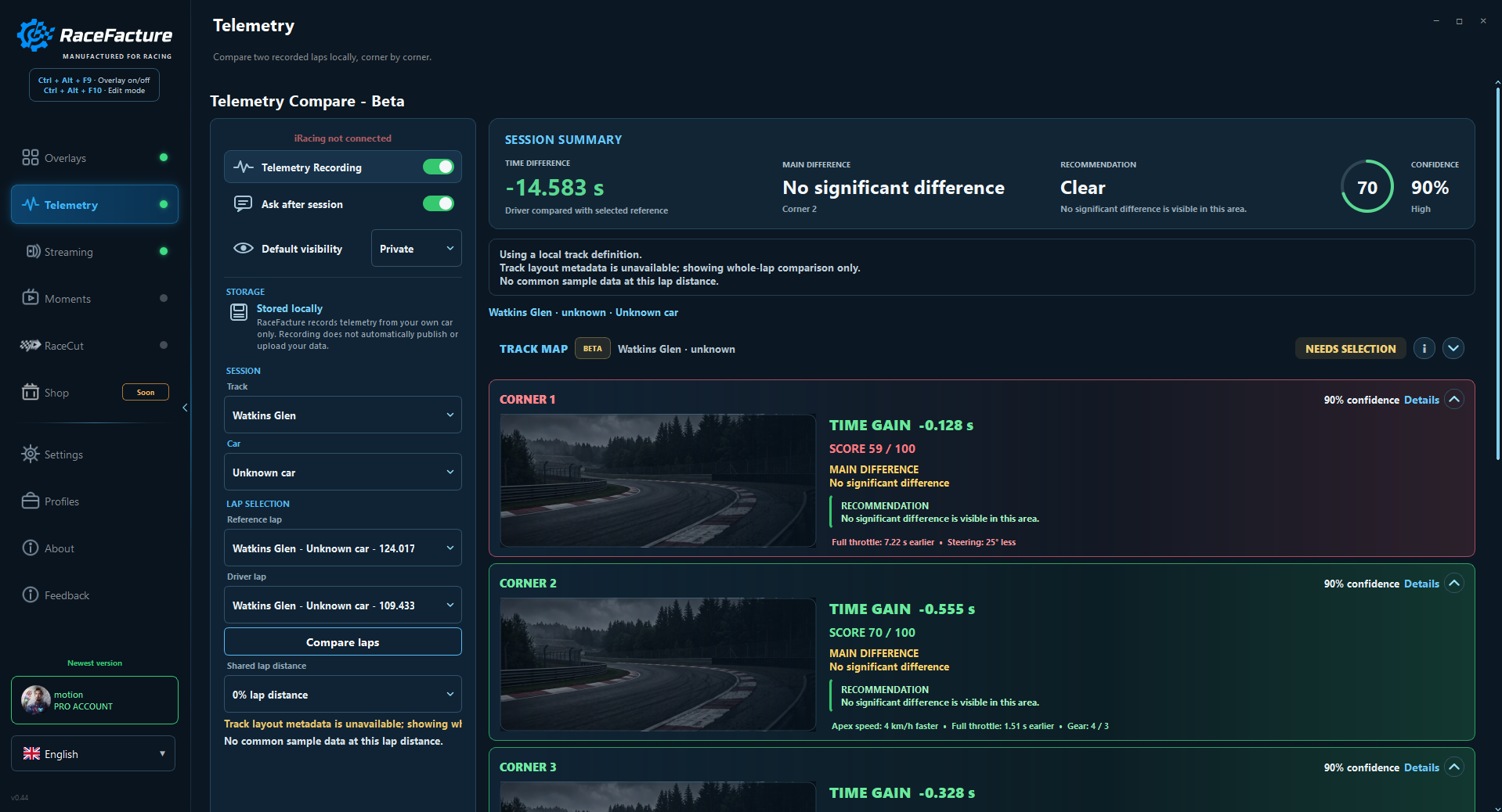 RaceFacture telemetry comparison