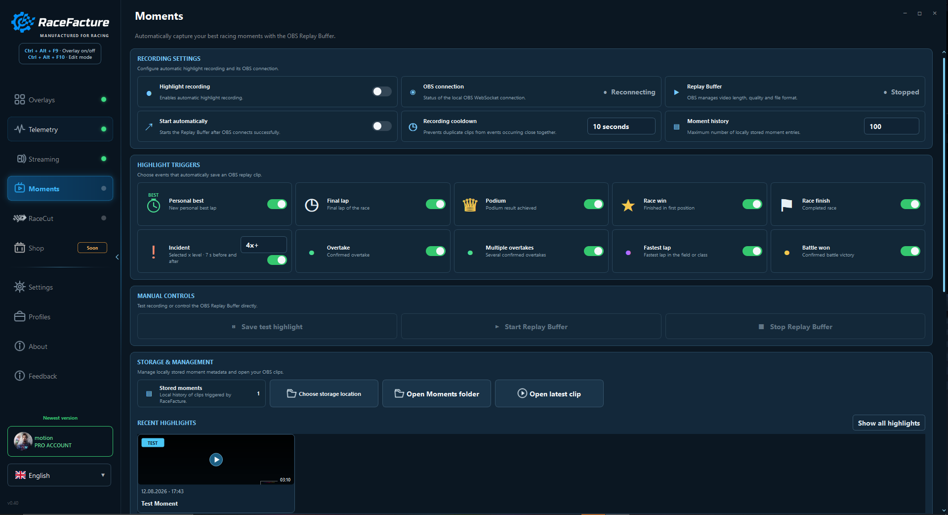 RaceFacture Moments library